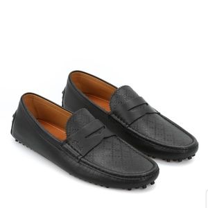 Gucci Black Diamante Leather Driver Loafers